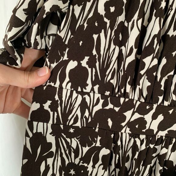 BCBGMaxazria Mini Dress Women's Medium Brown Floral Square Neck Short Sleeve - Picture 5 of 10